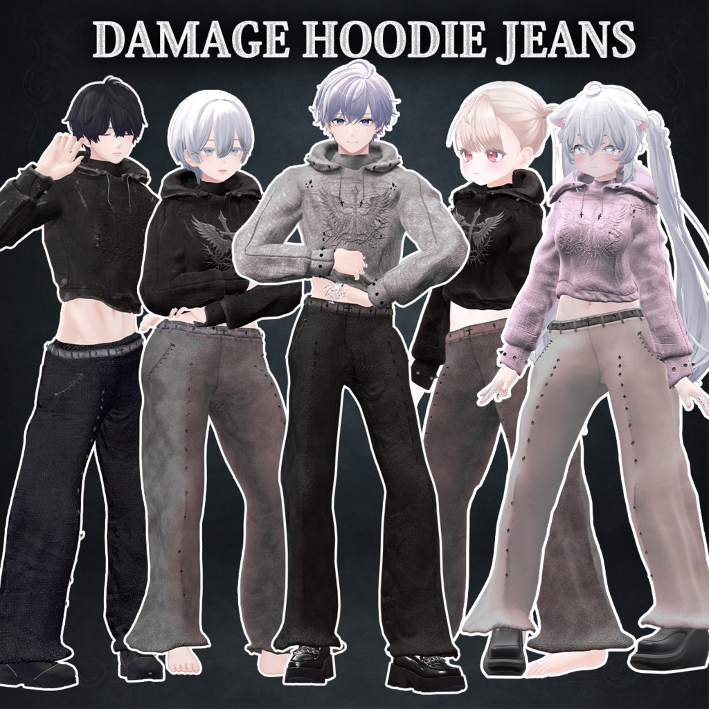 Damage Hoodie JEANS SET
