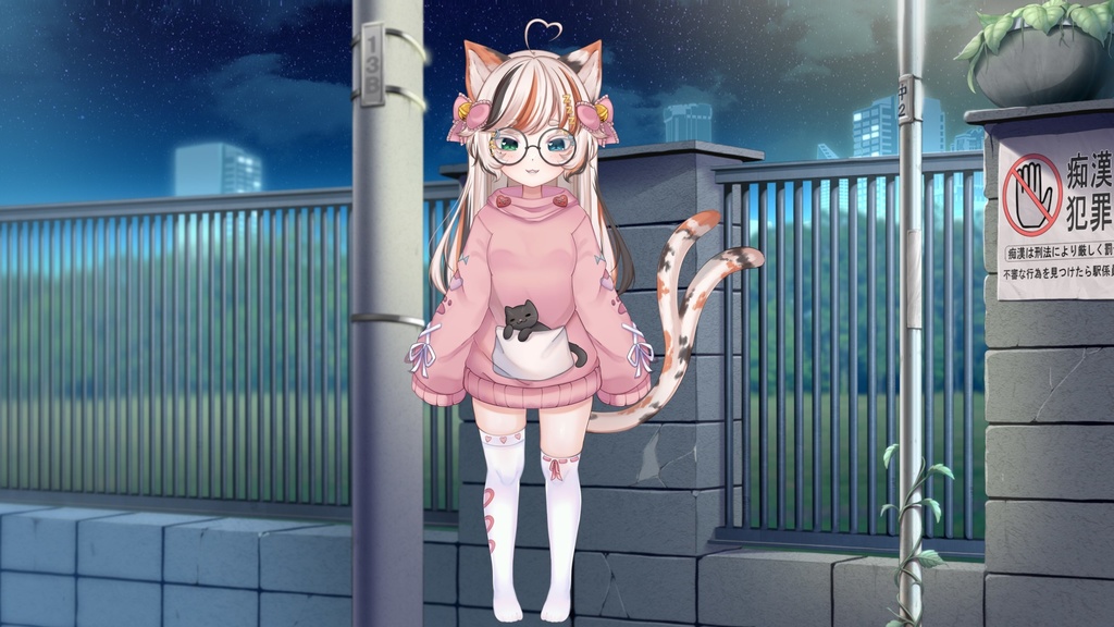 Live2D sleepy calico cat girl model