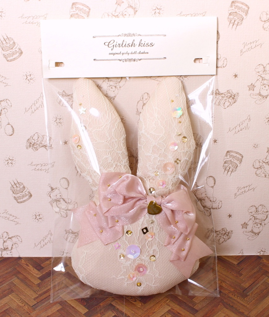 ウサギクッション　ピンク×ピンクリボン