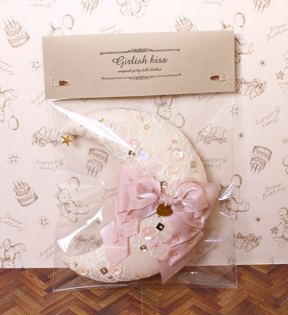 月クッション　ピンク×ピンクリボン