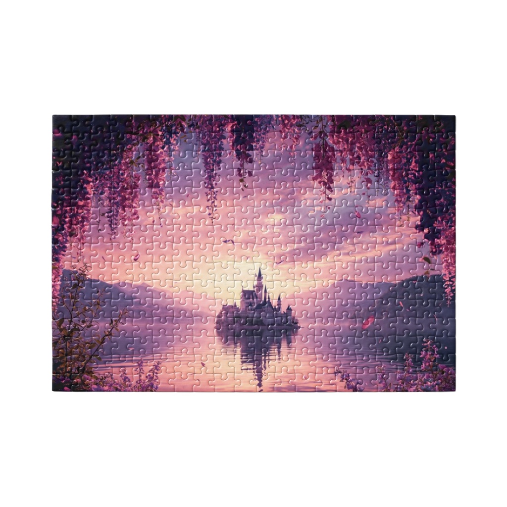 黄昏に揺れる藤と湖上の城