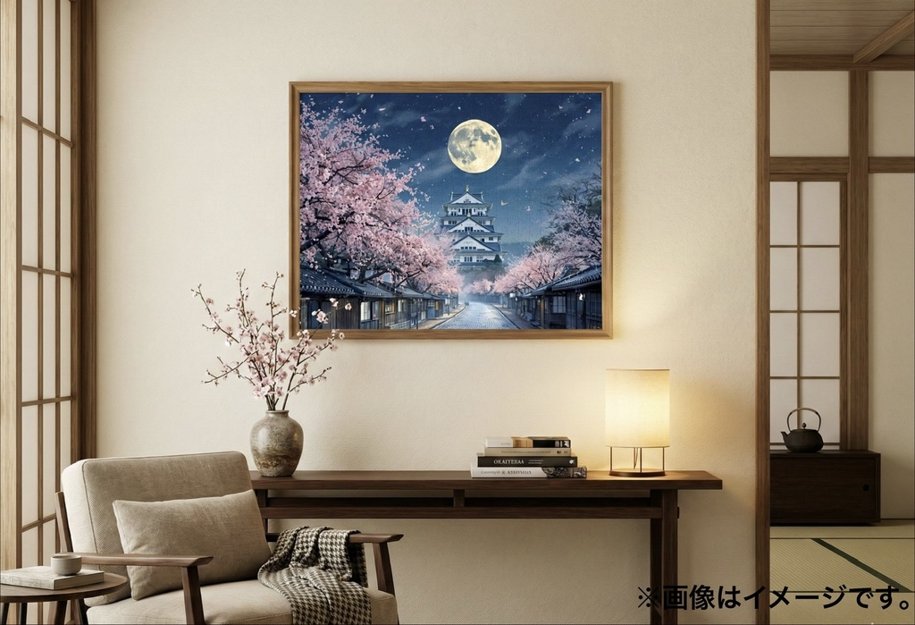 月夜の日本城と桜 - 幻想的な日本の春の風景