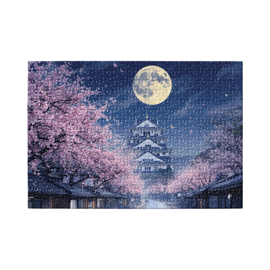 月夜の日本城と桜 - 幻想的な日本の春の風景