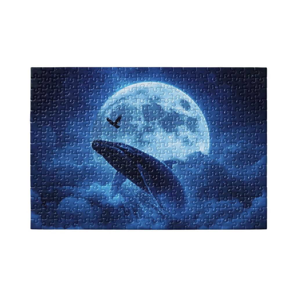 満月とクジラの幻想的な夜空のアートパネル
