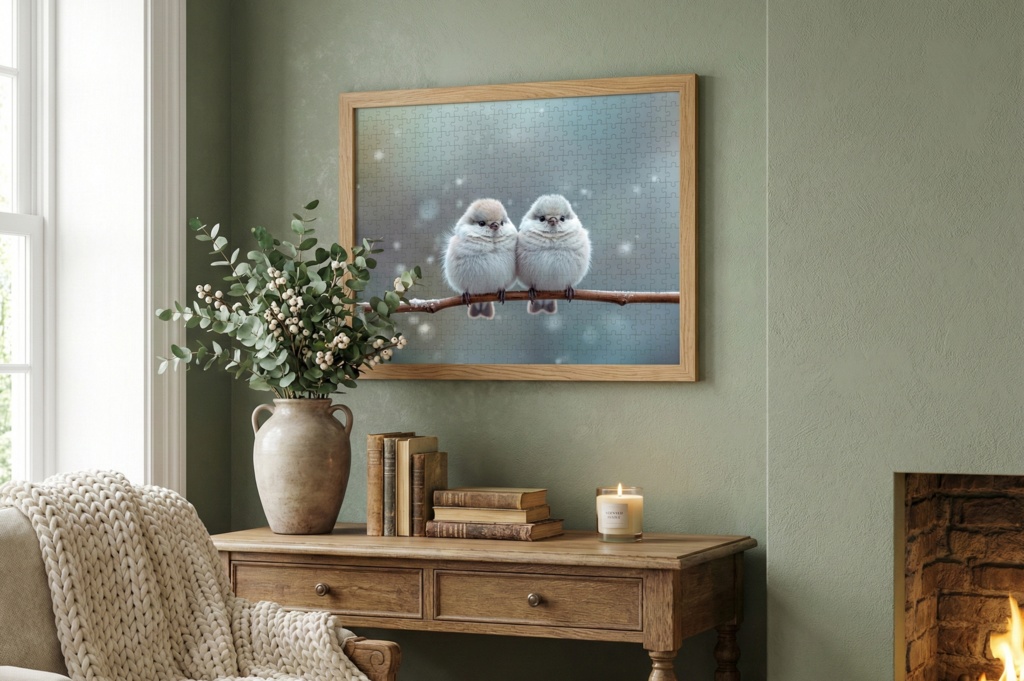 雪空の寄り添いシマエナガ