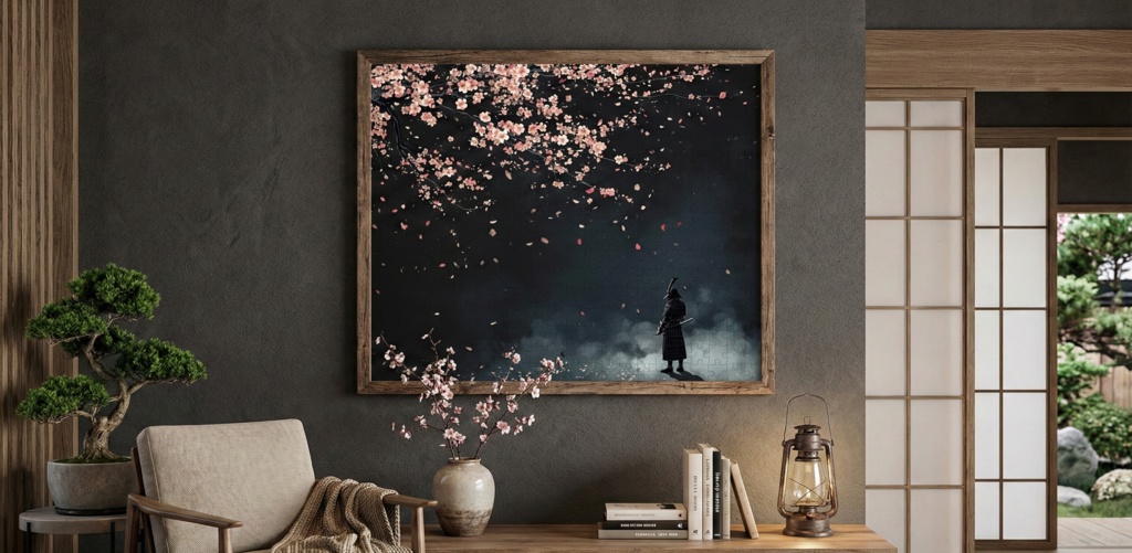 夜闇に舞う桜と静寂の武士