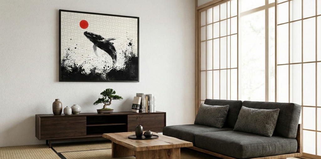 墨色に舞う巨鯨と紅き太陽