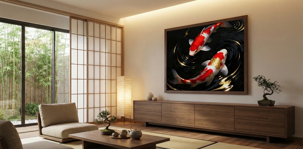 漆黒に浮かぶ錦鯉の舞