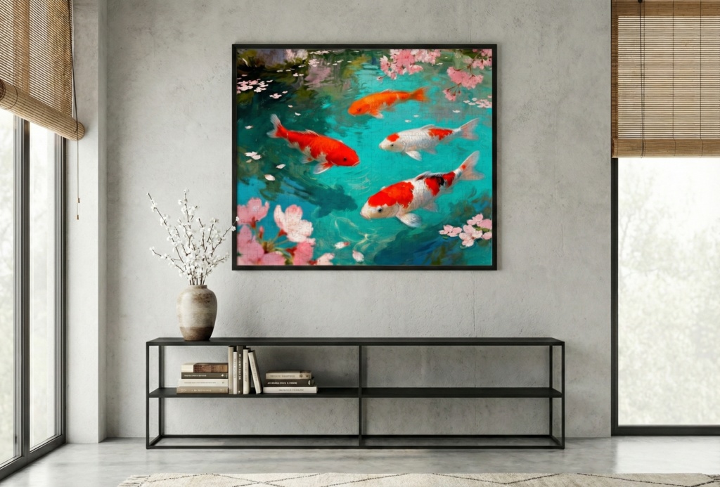 水面に揺れる春の息吹と錦鯉