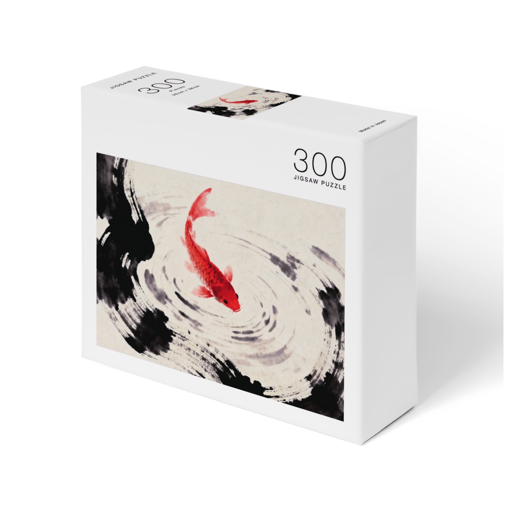 朱色の鯉と墨の波紋