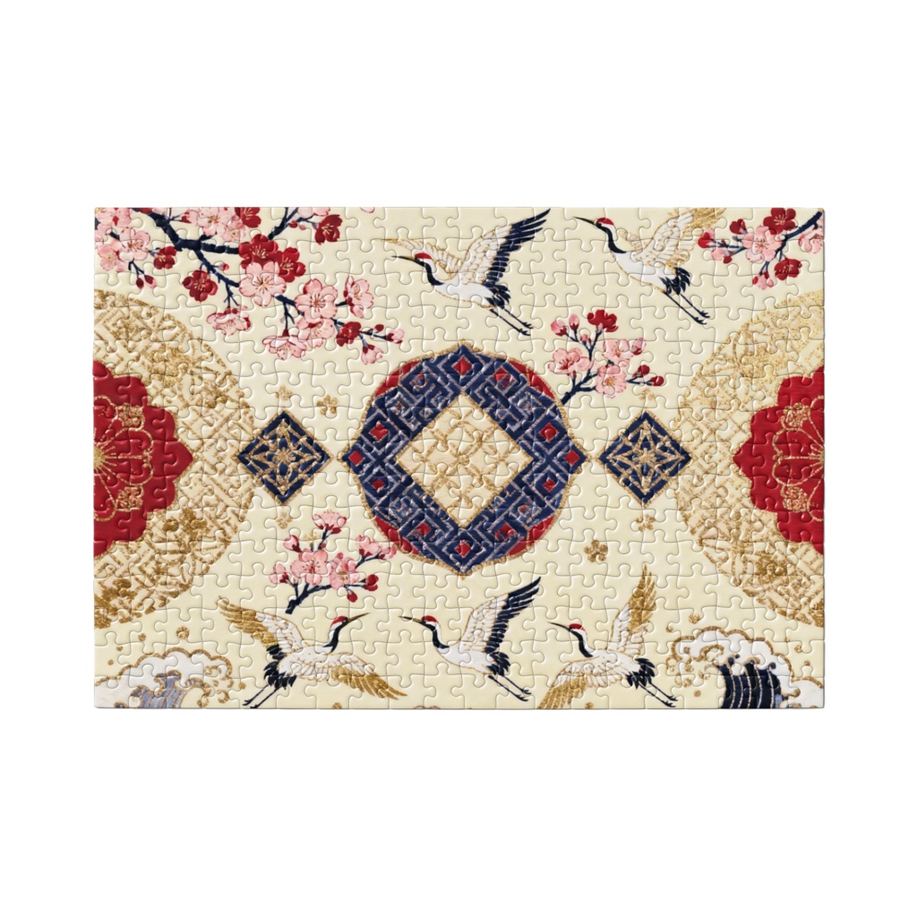 和柄モダンアート 紺碧の波と黄金の舞