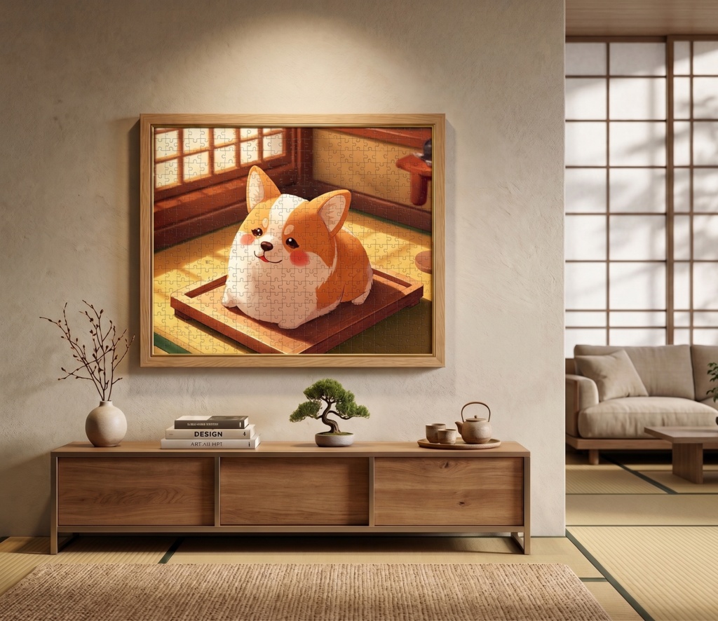 日だまりの和室とまあるい犬