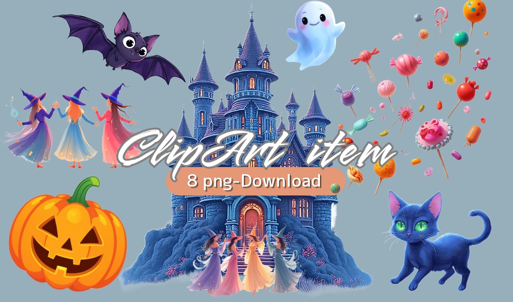 可愛いハロウィンシリーズ クリップアート（PNG形式）