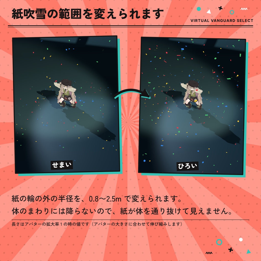 【VRChat対応】紙吹雪が舞うアバターギミック(8色・Quest対応)【発売セール中】