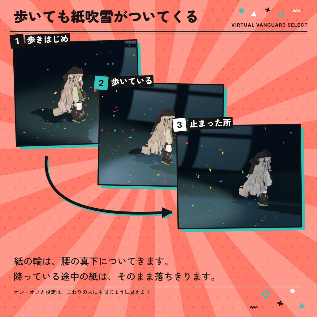 【VRChat対応】紙吹雪が舞うアバターギミック(8色・Quest対応)【発売セール中】