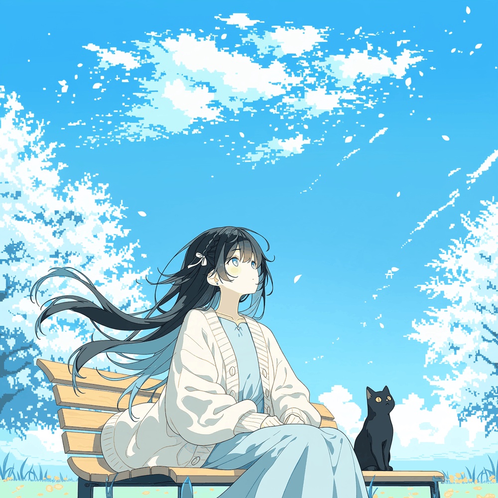 黒猫とベンチでひと休み / A Little Break on the Bench with a Black Cat