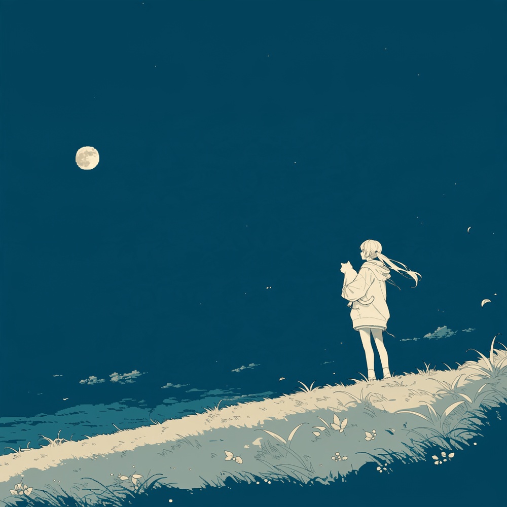 月夜の野原で風に吹かれる / Swaying in the Wind on a Moonlit Field
