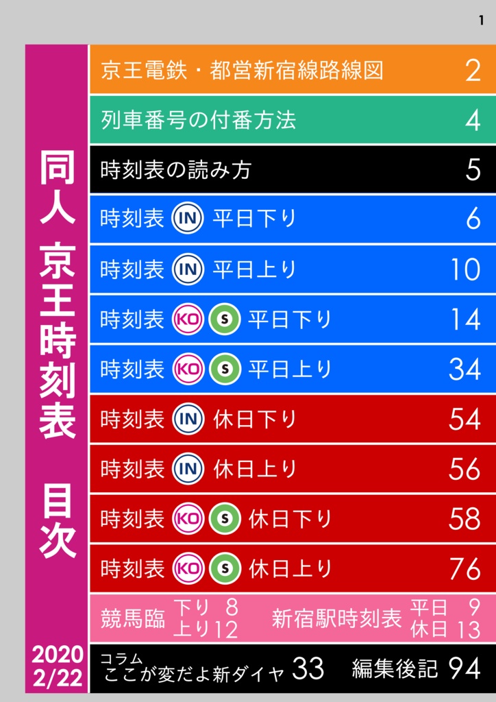 【過去ダイヤ】同人京王時刻表 2020年2月22日改正号