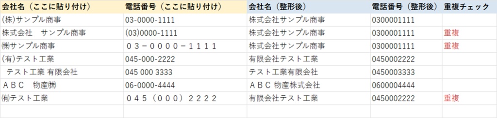 名簿クレンジングシート｜会社名・電話番号の表記ゆれ整形と重複チェック（Excel用・マクロなし）