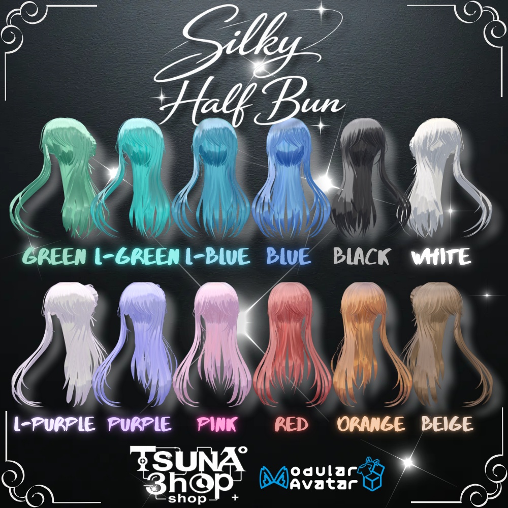 お団子ハーフアップ『Silky half bun』【3Dヘアモデル】