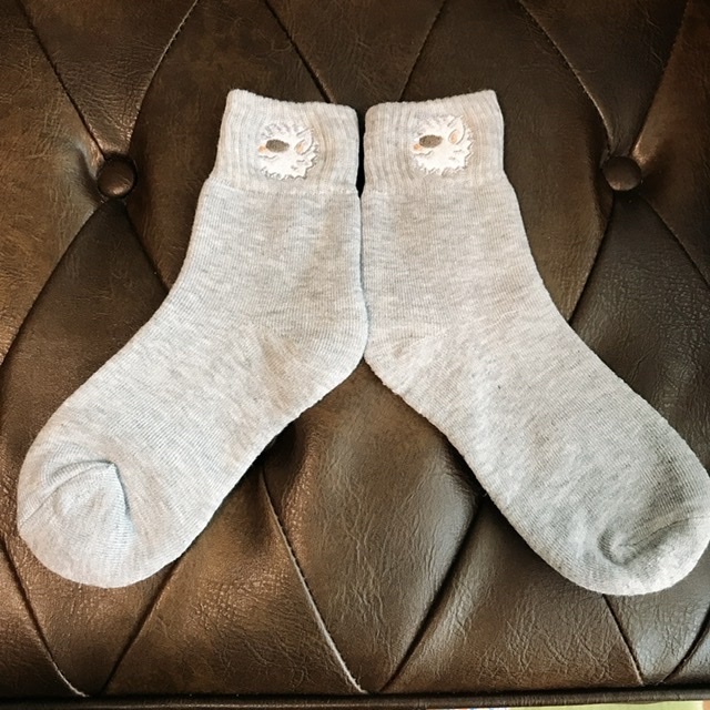 ホワイトライオン刺繍ソックス