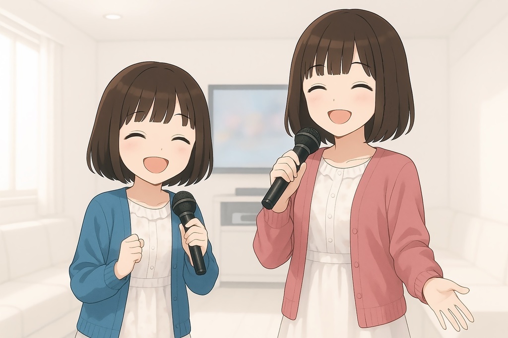 カラオケBOXでカラオケをする姉妹
