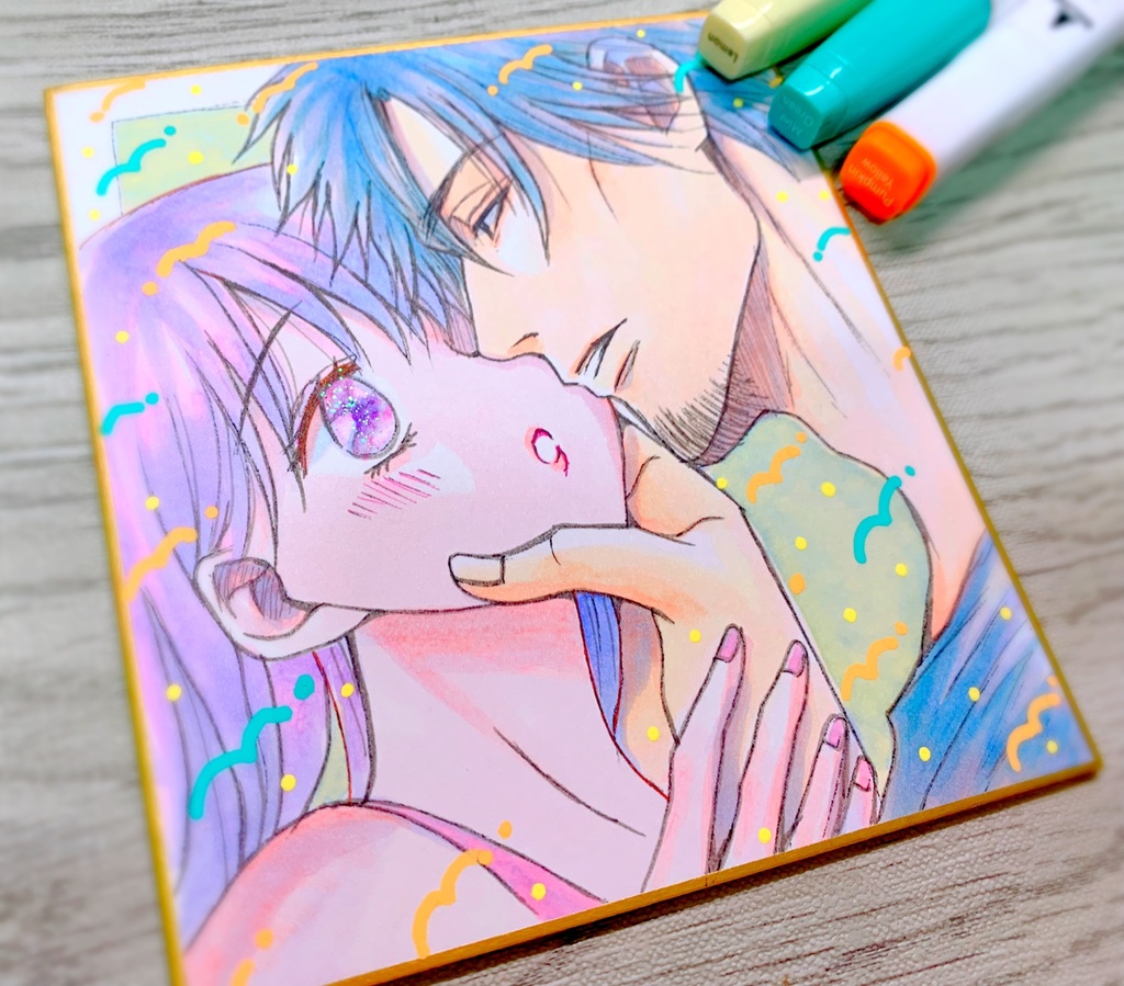 〈夏〉【直筆】描き下ろしアナログ色紙原画7【絶倫コーチ/オリジナル】