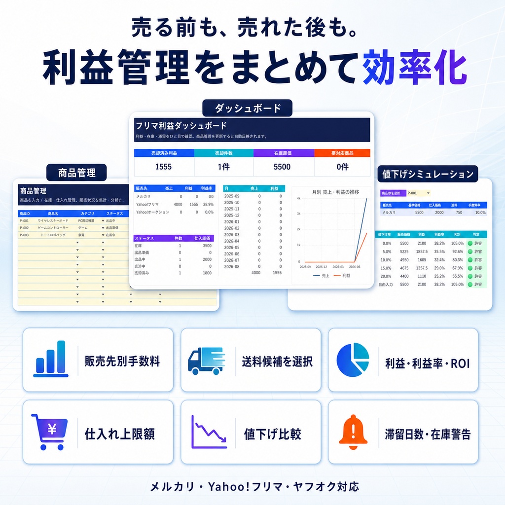 【先行販売β版】フリマ利益管理PRO|メルカリ・Yahoo!フリマ・ヤフオク対応 Excelテンプレート