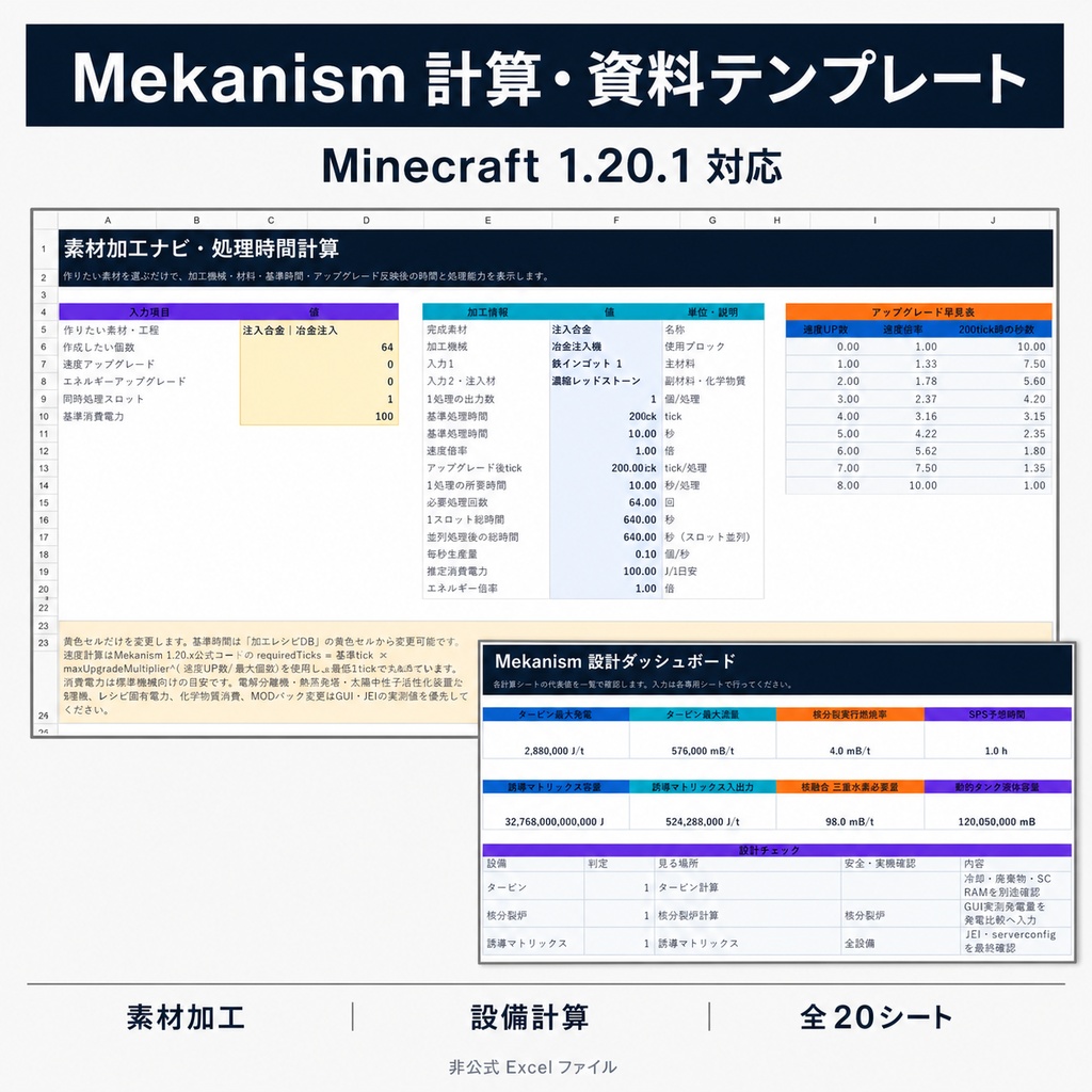 Mekanism MASTER CALCULATOR｜Minecraft 1.20.1対応・総合計算＆攻略Excelテンプレート
