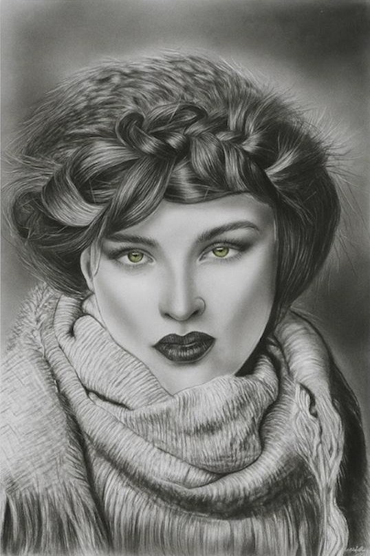 Emerald Gaze, Charcoal Realism, by Mary G.