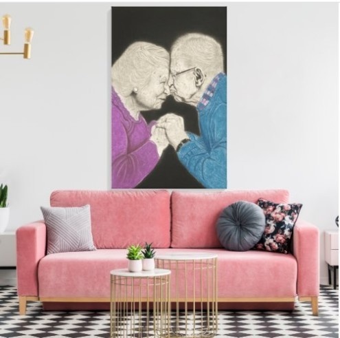 Timeless Love - Original Charcoal and Gouache Portrait by Mary G