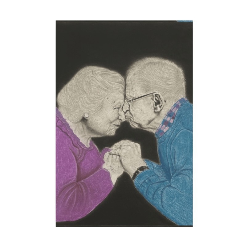 Timeless Love - Original Charcoal and Gouache Portrait by Mary G