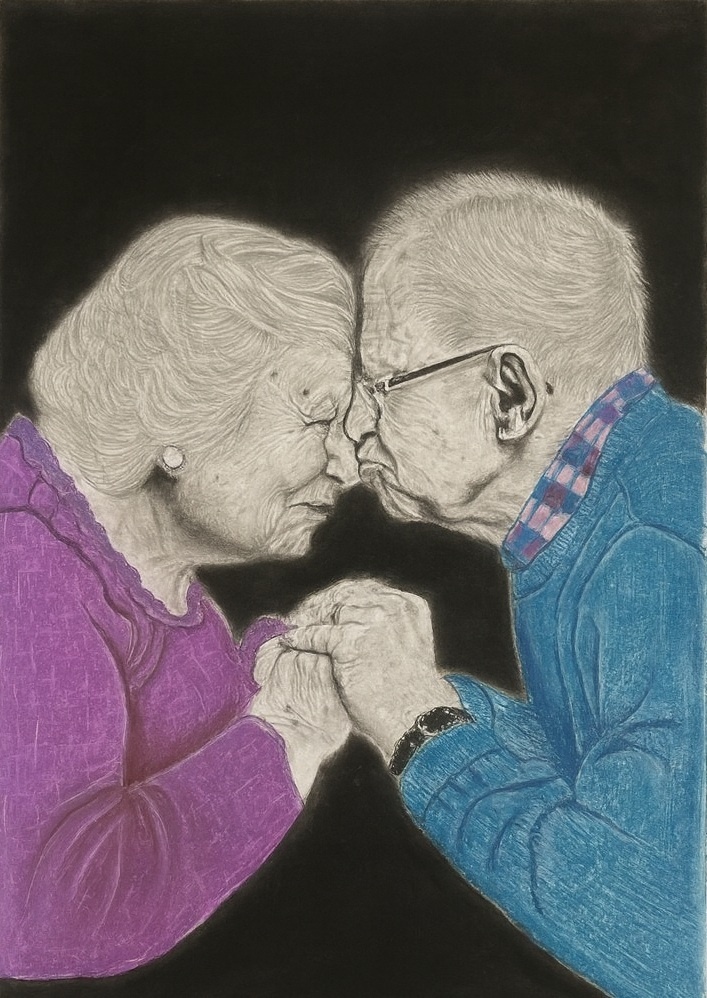 Timeless Love - Original Charcoal and Gouache Portrait by Mary G