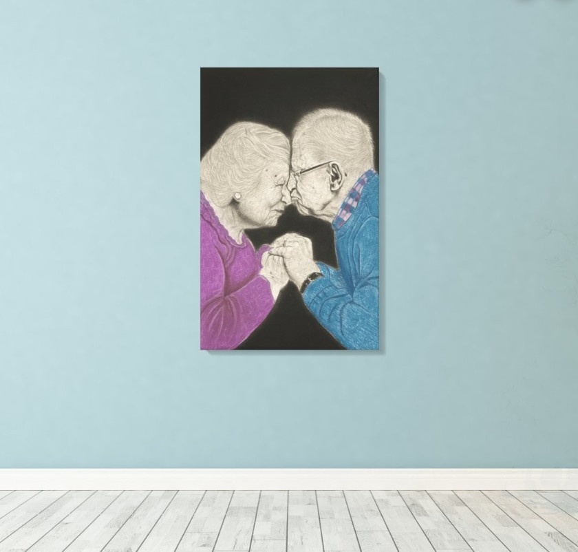 Timeless Love - Original Charcoal and Gouache Portrait by Mary G