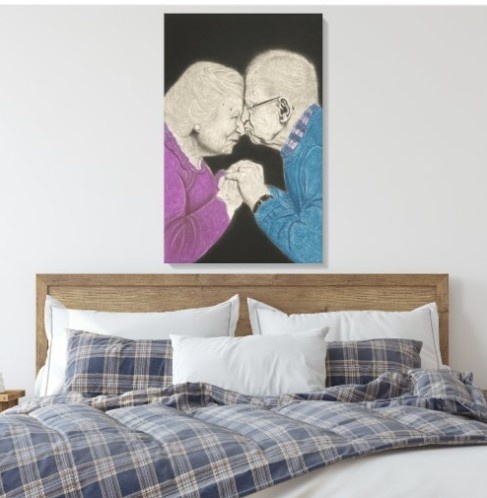 Timeless Love - Original Charcoal and Gouache Portrait by Mary G