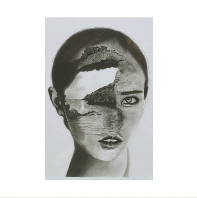 Mind's Shore - Original Charcoal Portrait by Mary G