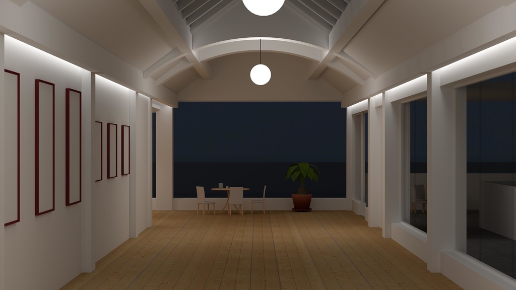 VRChat想定ワールド3Dモデル ”ギャラリーカフェ「なみのうえ」”