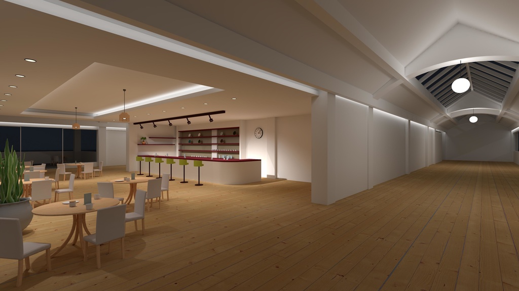 VRChat想定ワールド3Dモデル ”ギャラリーカフェ「なみのうえ」”