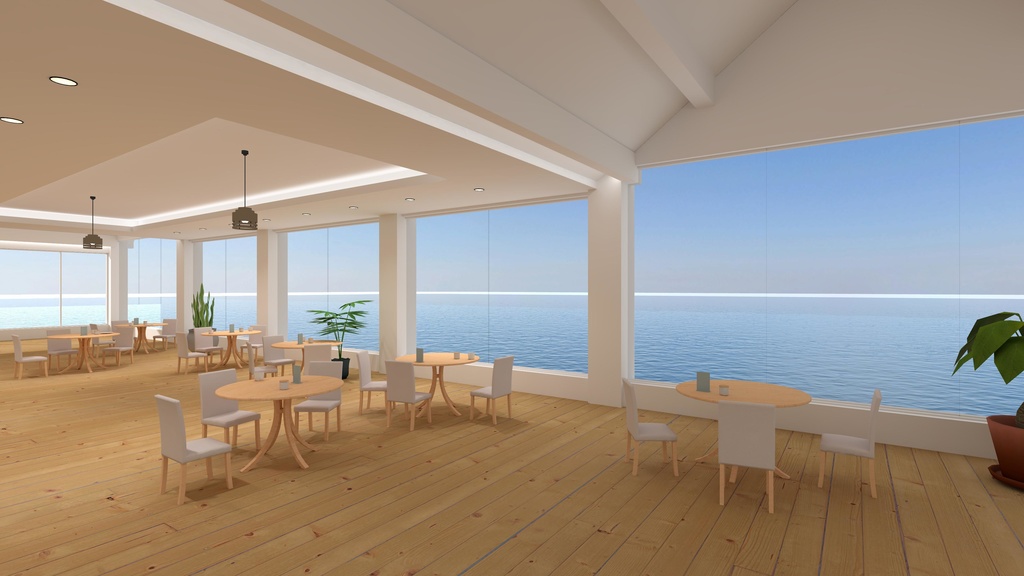 VRChat想定ワールド3Dモデル ”ギャラリーカフェ「なみのうえ」”