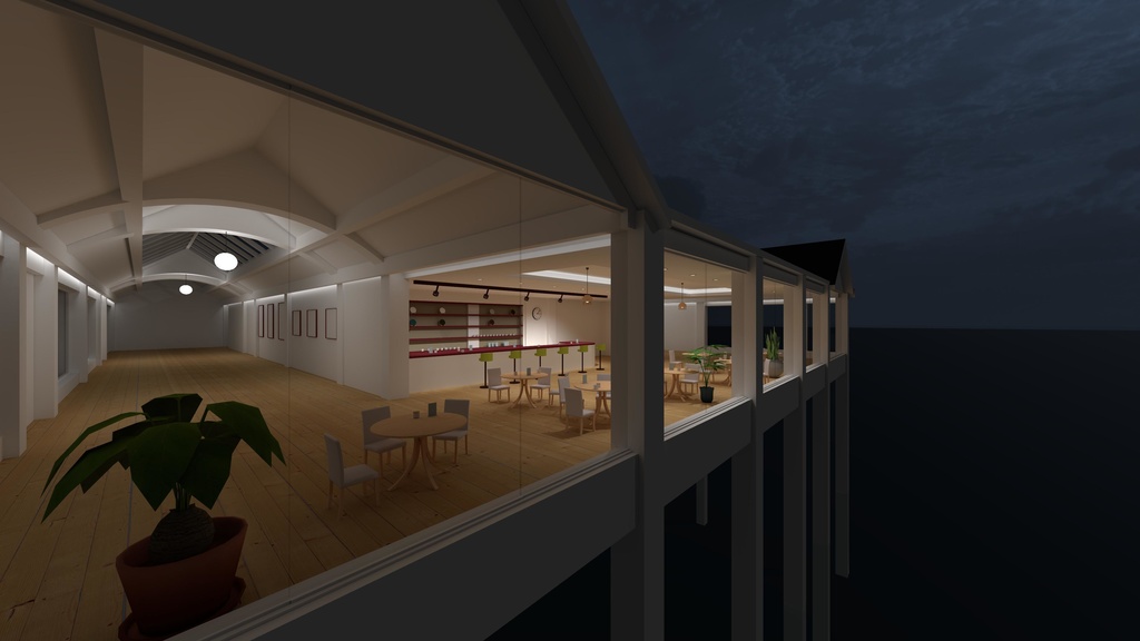 VRChat想定ワールド3Dモデル ”ギャラリーカフェ「なみのうえ」”