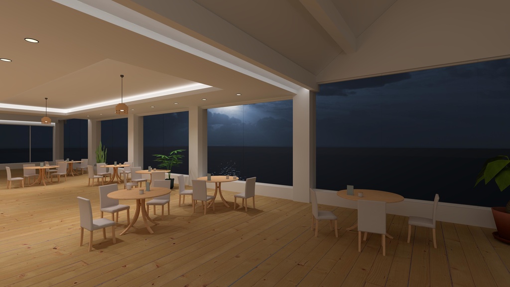 VRChat想定ワールド3Dモデル ”ギャラリーカフェ「なみのうえ」”