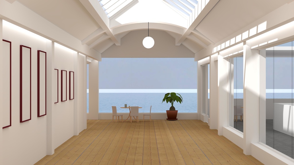 VRChat想定ワールド3Dモデル ”ギャラリーカフェ「なみのうえ」”