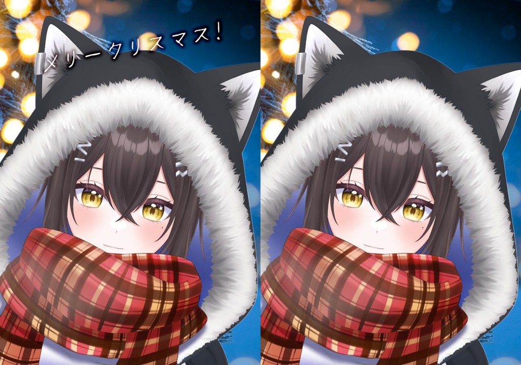 【無料配布】もふもふフードを被り赤チェックマフラーをつけたみこと（2Lサイズ）