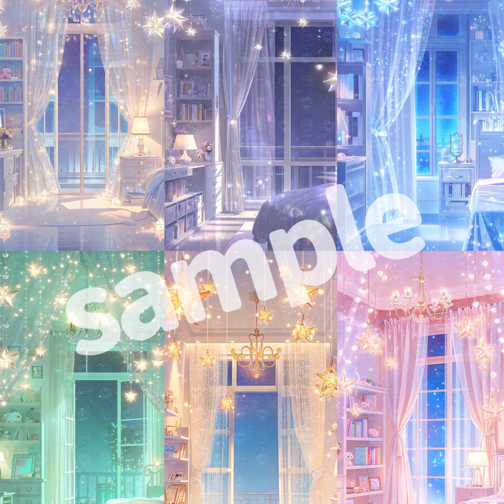 【128枚】縦型配信向け -星灯のナイトルーム- 背景素材