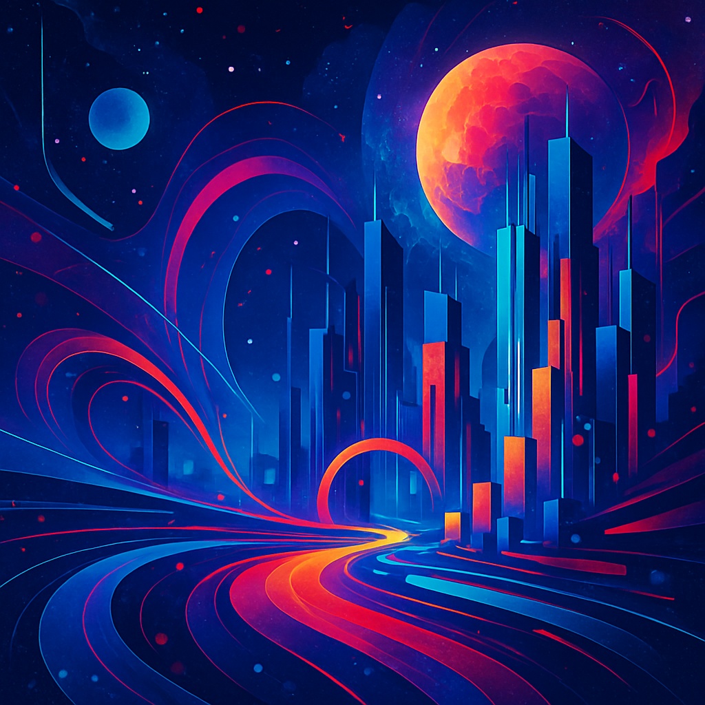 一点もののデジタルアート「宙を流れる幻都 - Cosmic Illusion City -」