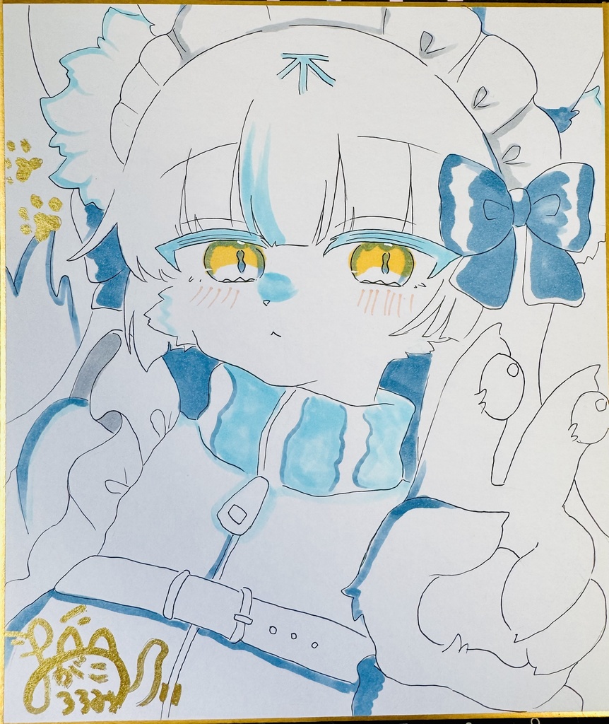 A 限定1枚 手書きイラスト「フリフリ狐黒さん」