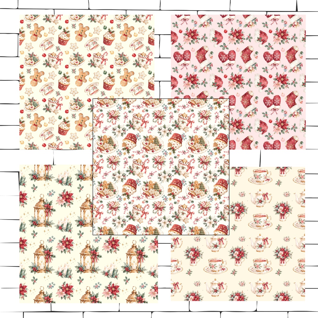 大人かわいいクリスマスのデジタルペーパー 20枚セット Christmas Digital Paper – 20 Seamless Patterns