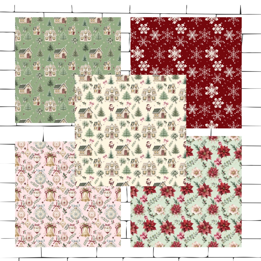 大人かわいいクリスマスのデジタルペーパー 20枚セット Christmas Digital Paper – 20 Seamless Patterns