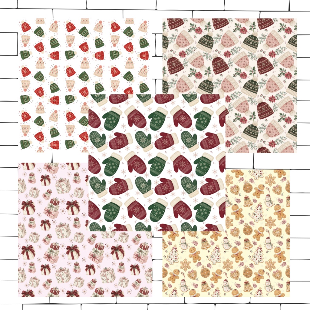 大人かわいいクリスマスのデジタルペーパー 20枚セット Christmas Digital Paper – 20 Seamless Patterns
