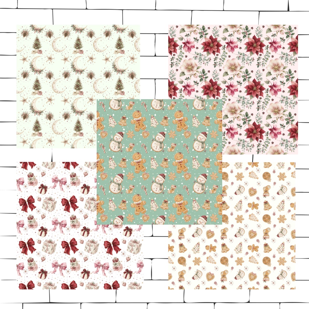 大人かわいいクリスマスのデジタルペーパー 20枚セット Christmas Digital Paper – 20 Seamless Patterns